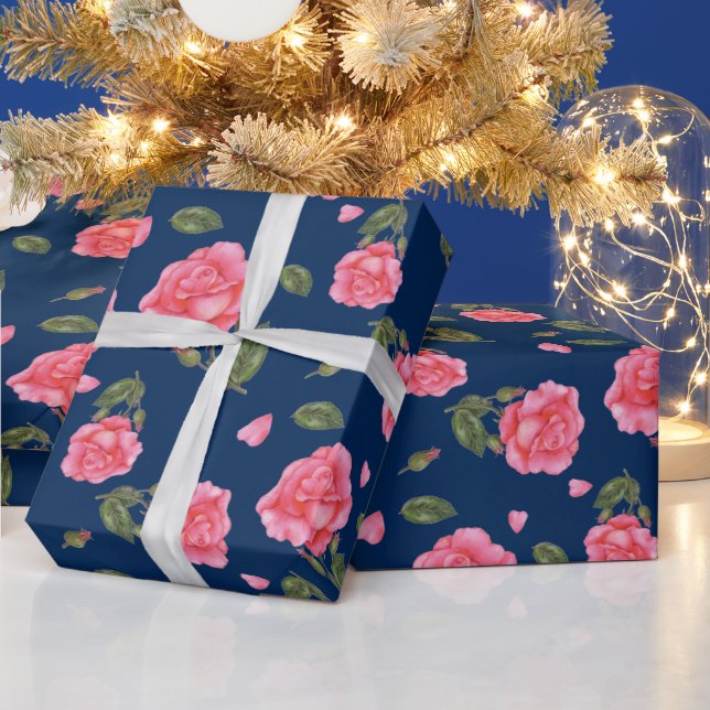 Papier Cadeau Shabby Chic Aquarelle Rose rose Motif Floral (Vacances)