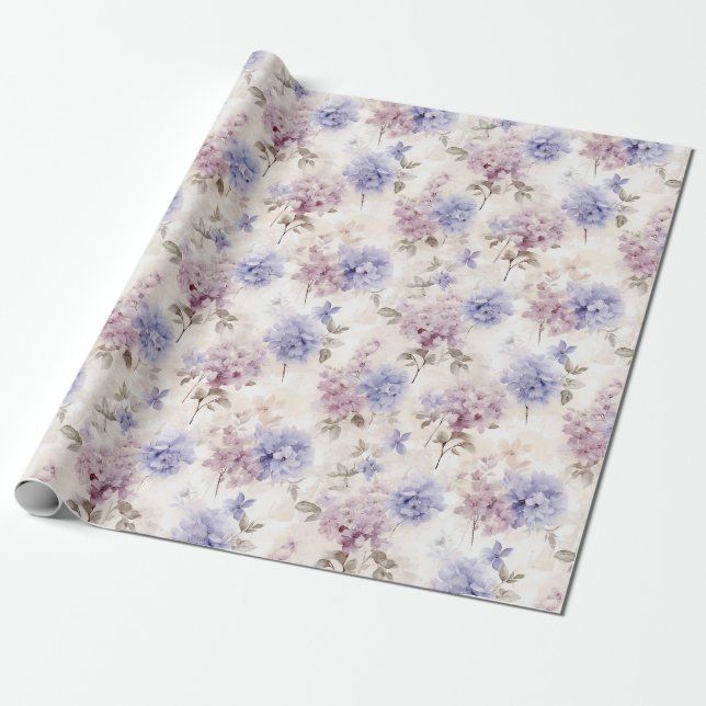 Papier Cadeau Shabby Chic Hydrangea Plaisir Floral (Déroulé)