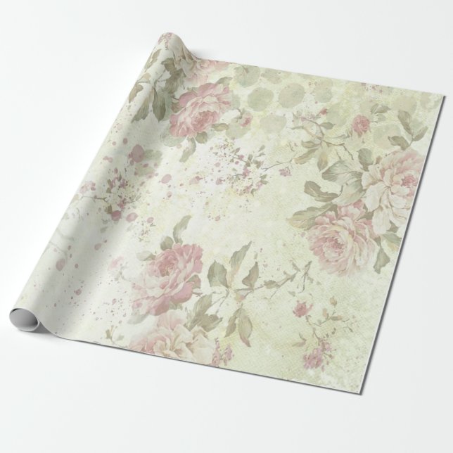 Papier Cadeau Shabby Chic Rose Floral (Déroulé)