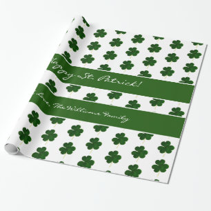Papier Cadeau Shamrock Clover Motif Texte personnalisé St Patric