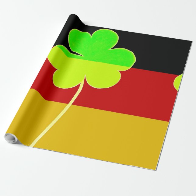 Papier Cadeau Shamrock du drapeau irlandais allemand Clover St P (Déroulé)