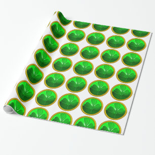 Papier Cadeau SHAMROCK VERT JEWEL Saint Patrick's Day, Blanc