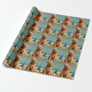 Papier Cadeau Shar Pei Chien Noël Vintage Plage