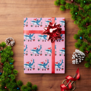 Papier Cadeau Shark Santa Chapeau Noël Cadeau rose