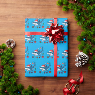Papier Cadeau Shark Santa Hat Noël Cadeau Océan