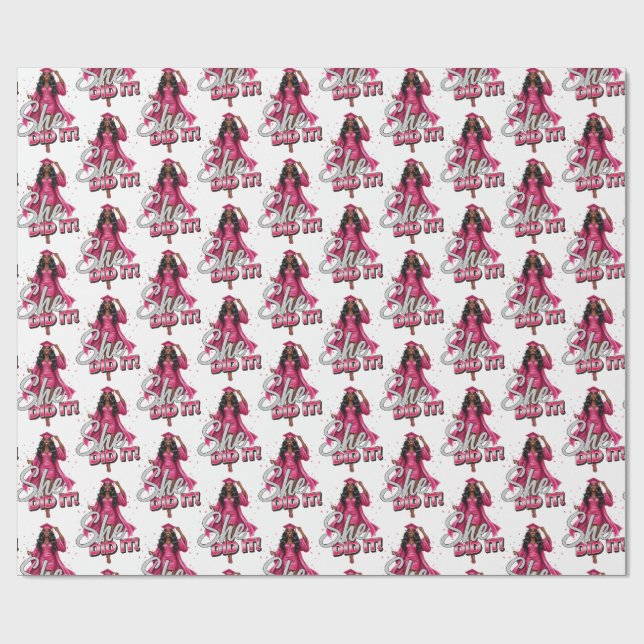Papier Cadeau She Did It Black Girl Pink & Silver Graduation (Plat)