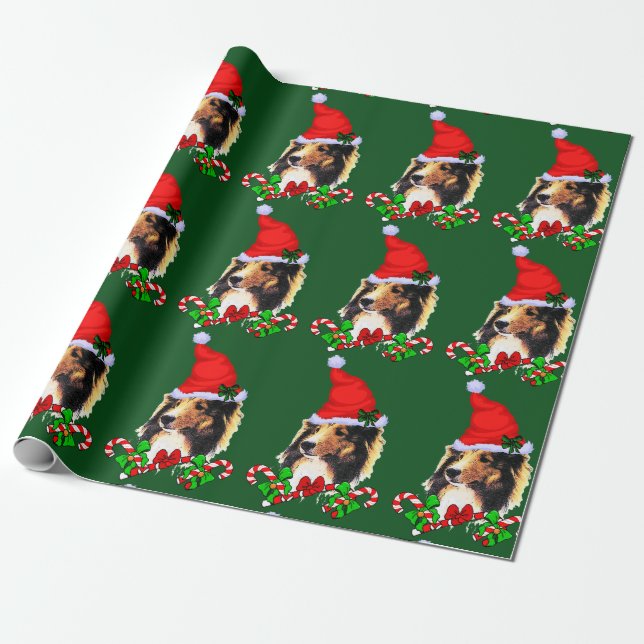 Papier Cadeau Sheltie Père Noël Noël (Déroulé)