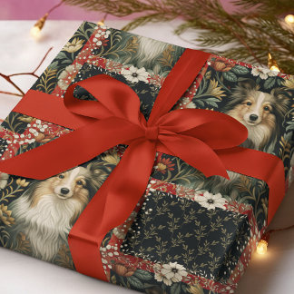 Papier Cadeau Sheltie Shetland Sheepdog Victorian Floral