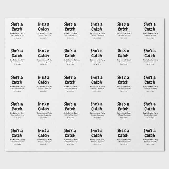 Papier Cadeau She's a catch bachelorette party name date simple  (Plat)