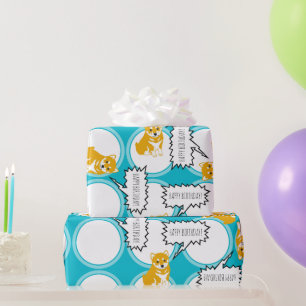 Papier Cadeau Shiba Inu Discours Bubbles Joyeux Anniversaire W P