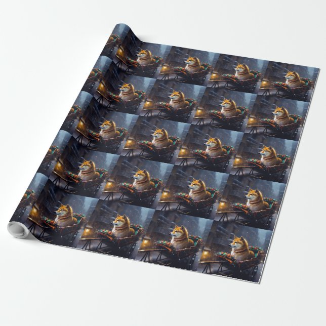 Papier Cadeau Shiba Inu période festive de Noël  (Déroulé)