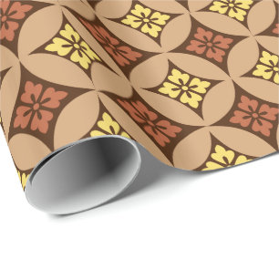 Papier Cadeau Shippo avec Motif Fleur, Brown et Jaune Doré