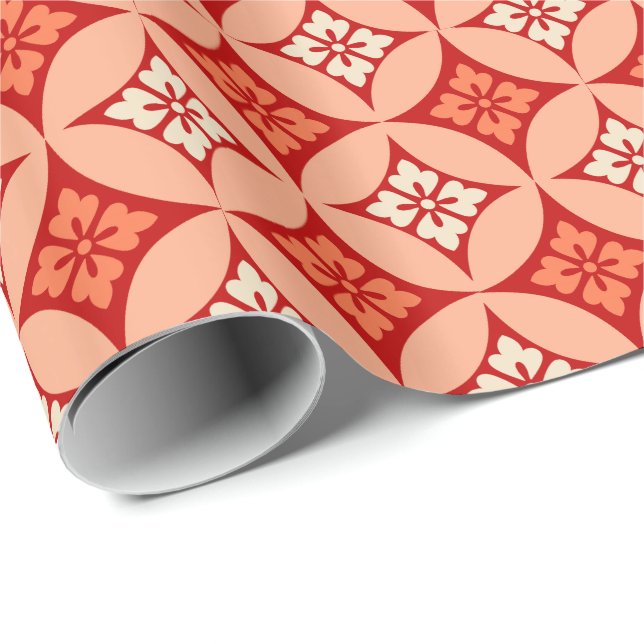 Papier Cadeau Shippo avec Motif Fleur, Mandarin Orange (Coin rond)