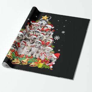 Papier Cadeau Siberian husky christmas tree lights dog