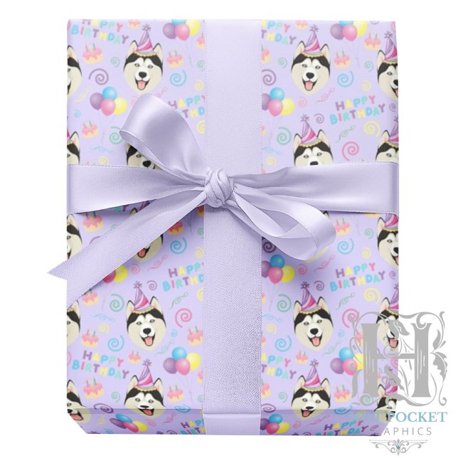 Papier Cadeau Siberian Husky Wrapping Paper in Purple (Créateur téléchargé)