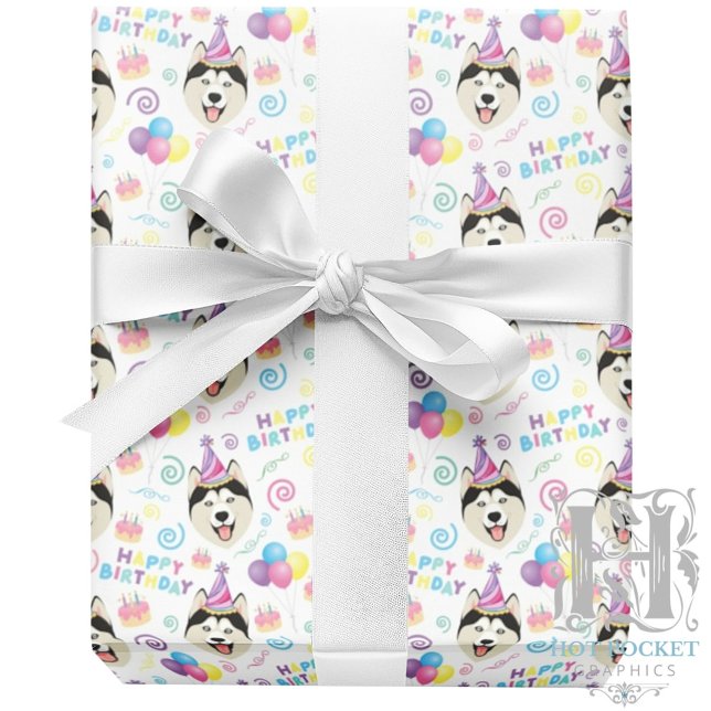 Papier Cadeau Siberian Husky Wrapping Paper in White (Créateur téléchargé)