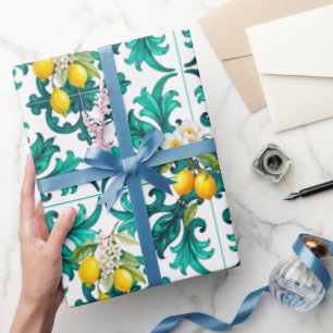 Papier Cadeau sicilien, été, citron, mosaïque, vert,