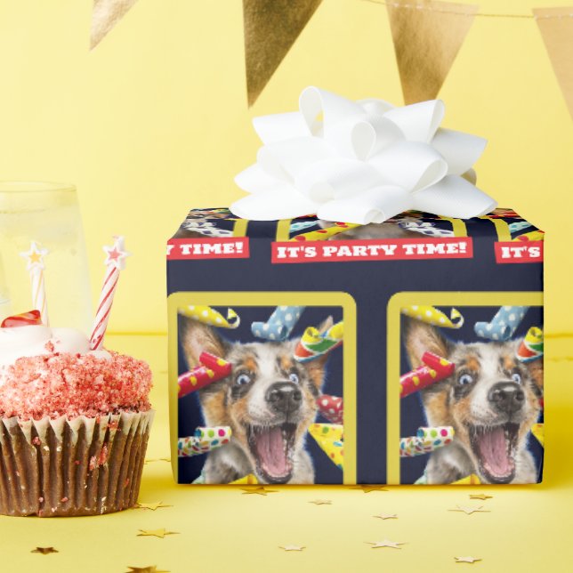 Papier Cadeau Sifflets de fête pour chien heureux (Fête d'anniversaire)