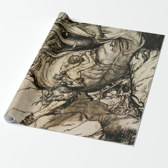 Papier Cadeau « Sigfried tue Fafner » par Arthur Rackham (Déroulé)
