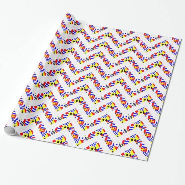 Papier Cadeau Signal Nautique drapeaux Blanc XL Chevron Motif (Déroulé)