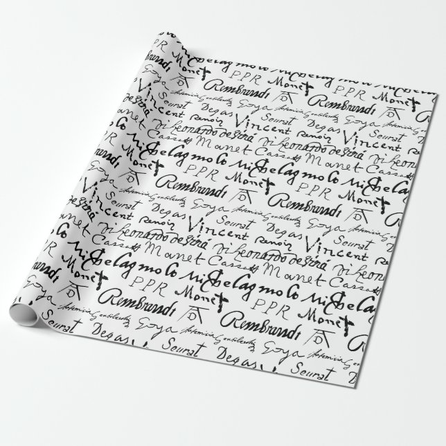 Papier Cadeau Signatures d'artistes célèbres Motif (Déroulé)