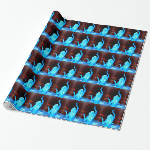 Papier Cadeau signe de paix bleu ondulant les filles hippies