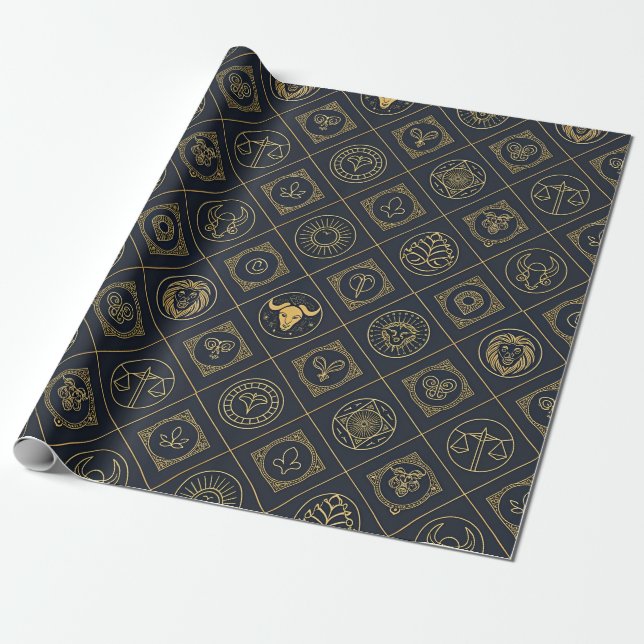 Papier Cadeau Signe du zodiaque en or noir (2) (Déroulé)