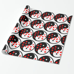 Papier Cadeau Signe yin et yang avec coeurs de la Saint-Valentin