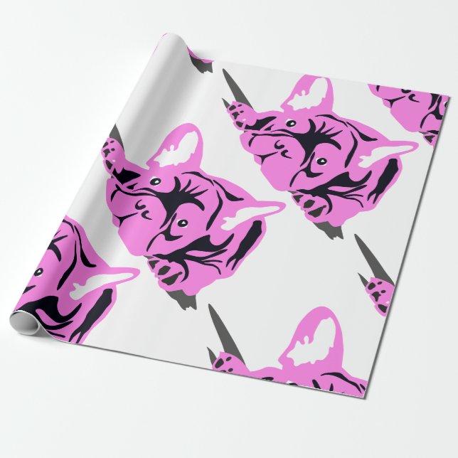 Papier Cadeau Silhouette de Bouledogue Français (Déroulé)
