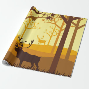 Papier Cadeau Silhouette de caribou dans la forêt sur la mer d'a
