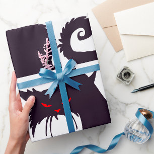 Papier Cadeau Silhouette de chat noir malin avec yeux rouges