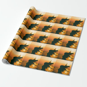 Papier Cadeau Silhouette de fille, coucher du soleil sur la mer,