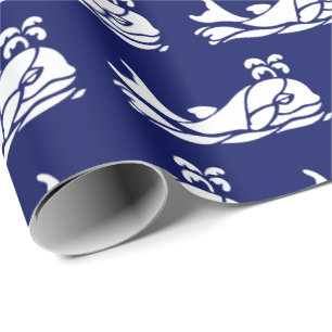 Papier Cadeau Silhouette de la baleine vintage Dessin Bleu blanc