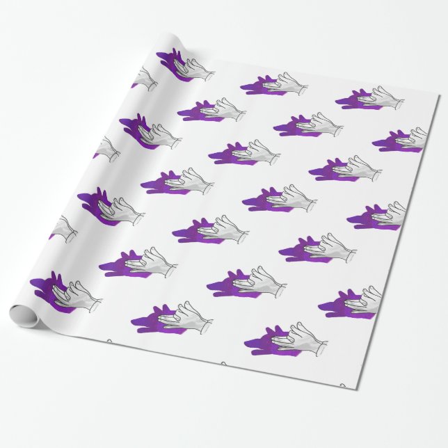 Papier Cadeau Silhouette de main de loup Violet (Déroulé)