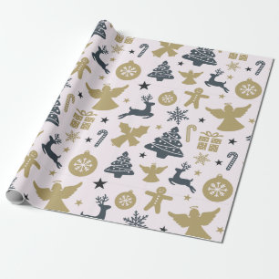 Papier Cadeau Silhouette de Noël élégante d'or et de bleu