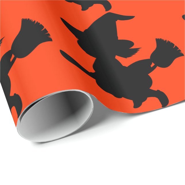 Papier Cadeau Silhouette de sorcière de vol (Coin rond)