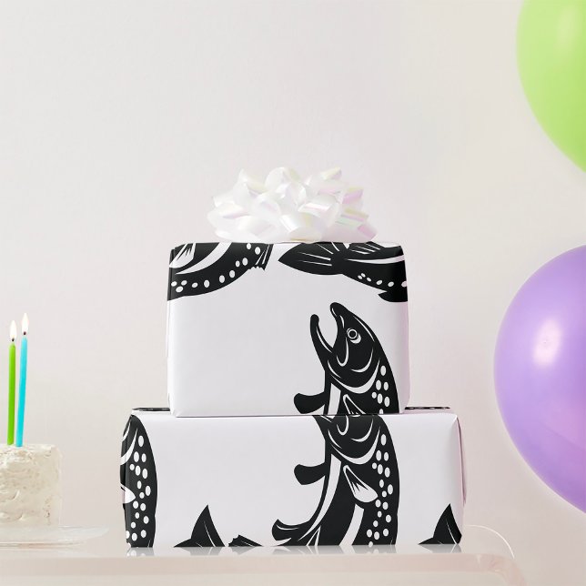 Papier Cadeau Silhouette de truite sautante (Créateur téléchargé)