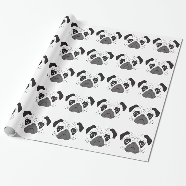 Papier Cadeau Silhouette de visage de Pug (Déroulé)