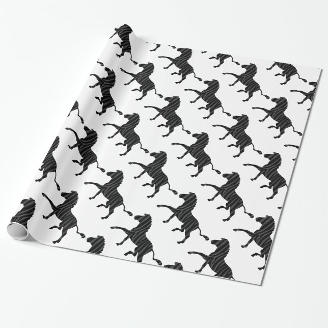 Papier Cadeau Silhouette d'impression noir et gris Zebra (Déroulé)