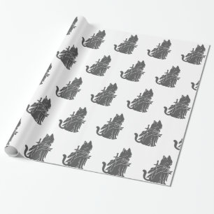 Papier Cadeau Silhouette du chat guerrier - Choisir la couleur a