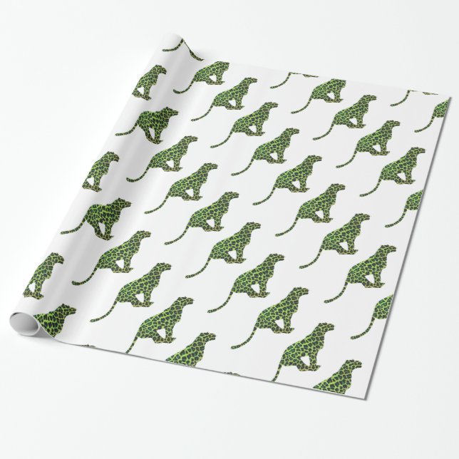 Papier Cadeau Silhouette léopard noir et vert (Déroulé)