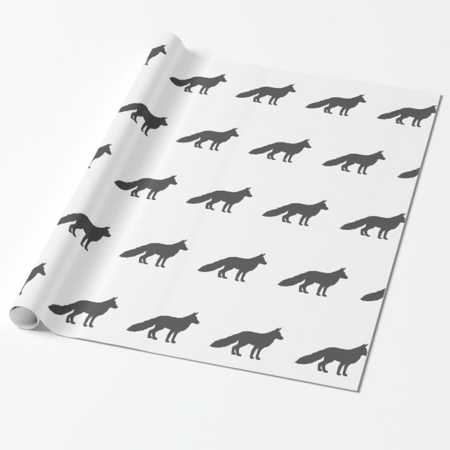 Papier Cadeau Silhouette noire d'un renard moelleux (Déroulé)