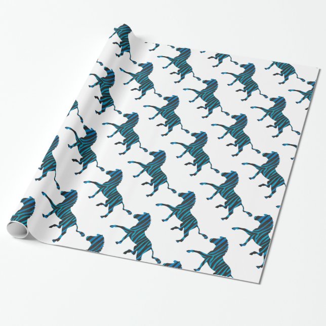 Papier Cadeau Silhouette noire et bleue Zebra (Déroulé)