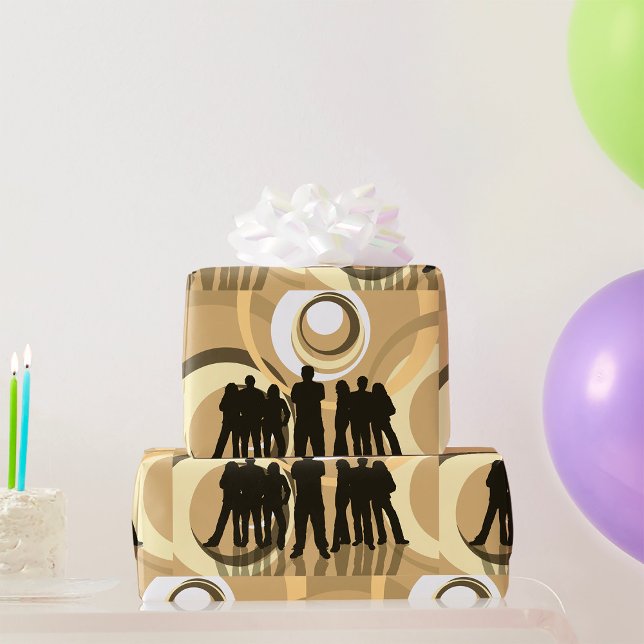 Papier Cadeau Silhouette rétro Personnes avec cercles Abstraits (Créateur téléchargé)