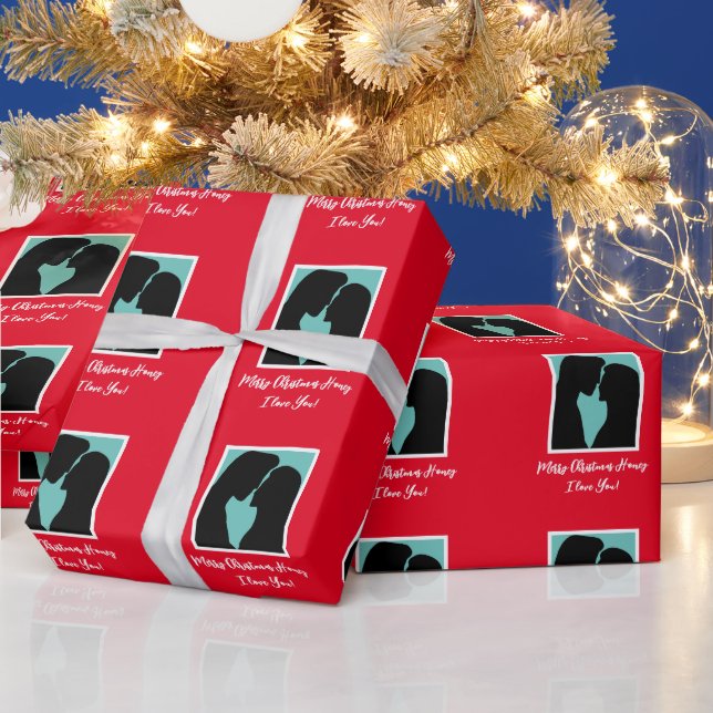 Papier Cadeau Silhouette romantique couple personnalisées Noël (Vacances)