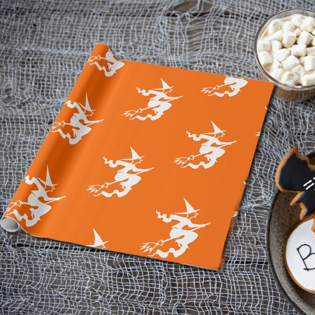 Papier Cadeau silhouette sorcière en orange néon (Créateur téléchargé)