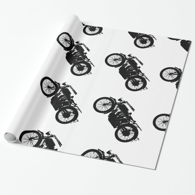Papier Cadeau Silhouette vintage de moto dans le noir riche (Déroulé)