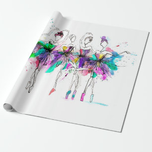 Papier Cadeau Silhouettes aquarelles de ballerines. Pulvérisatio