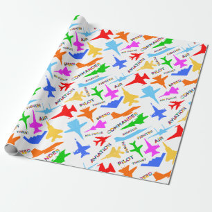 Papier Cadeau Silhouettes Colorées De Motif D'Avions Militaires