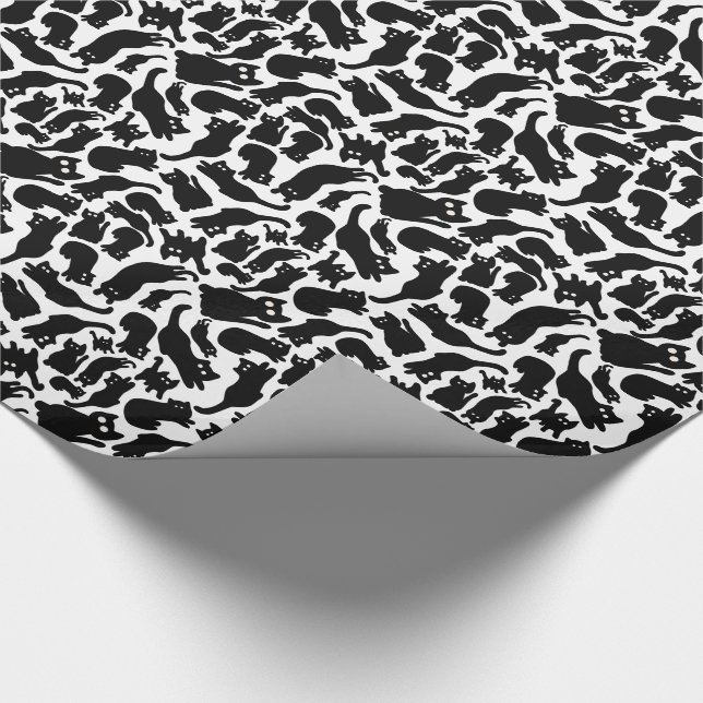 Papier Cadeau Silhouettes de chat noir ludiques et fantaisistes (Coin)
